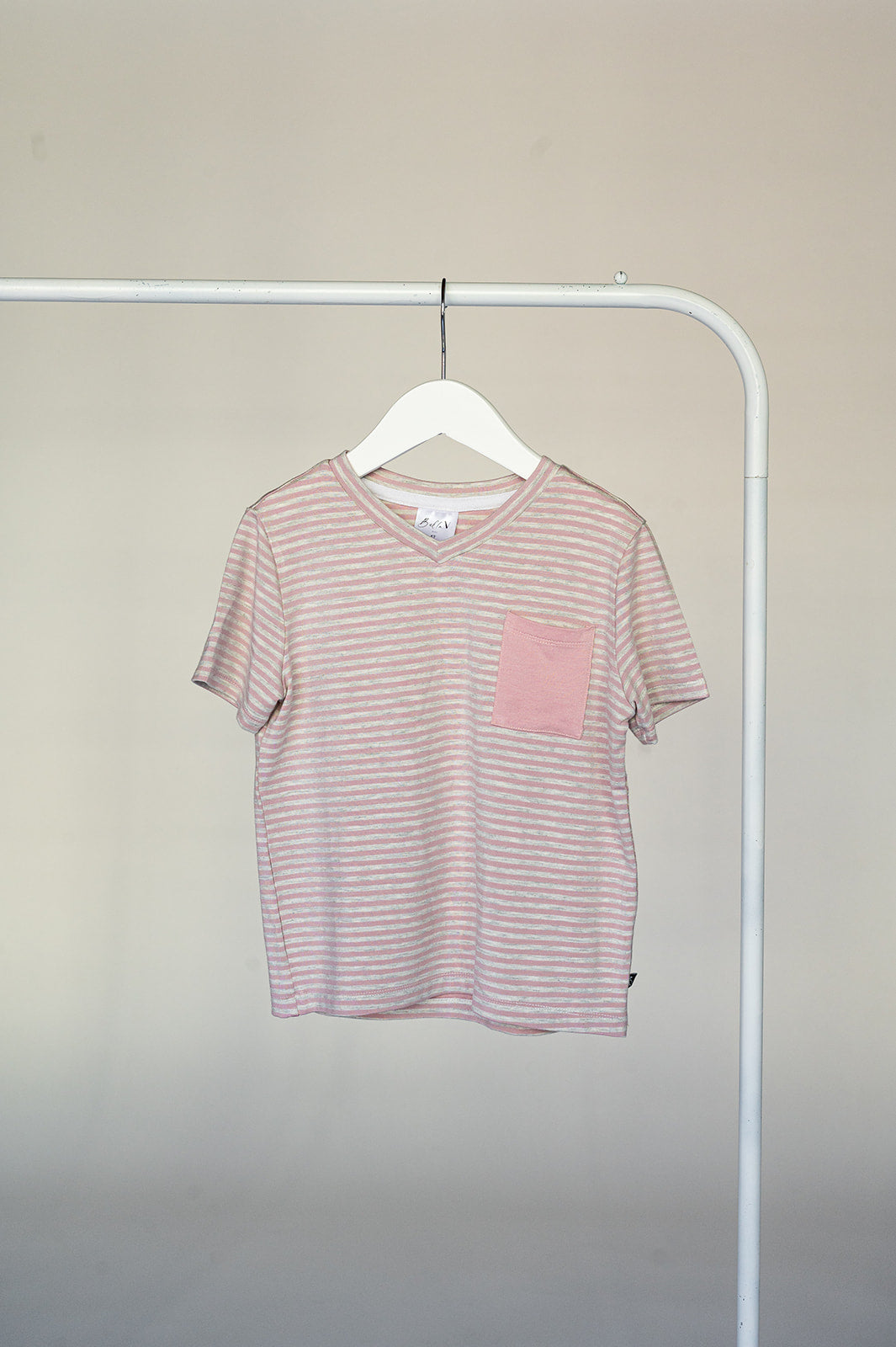 Classic V Neck T shirt - Pink Stripe